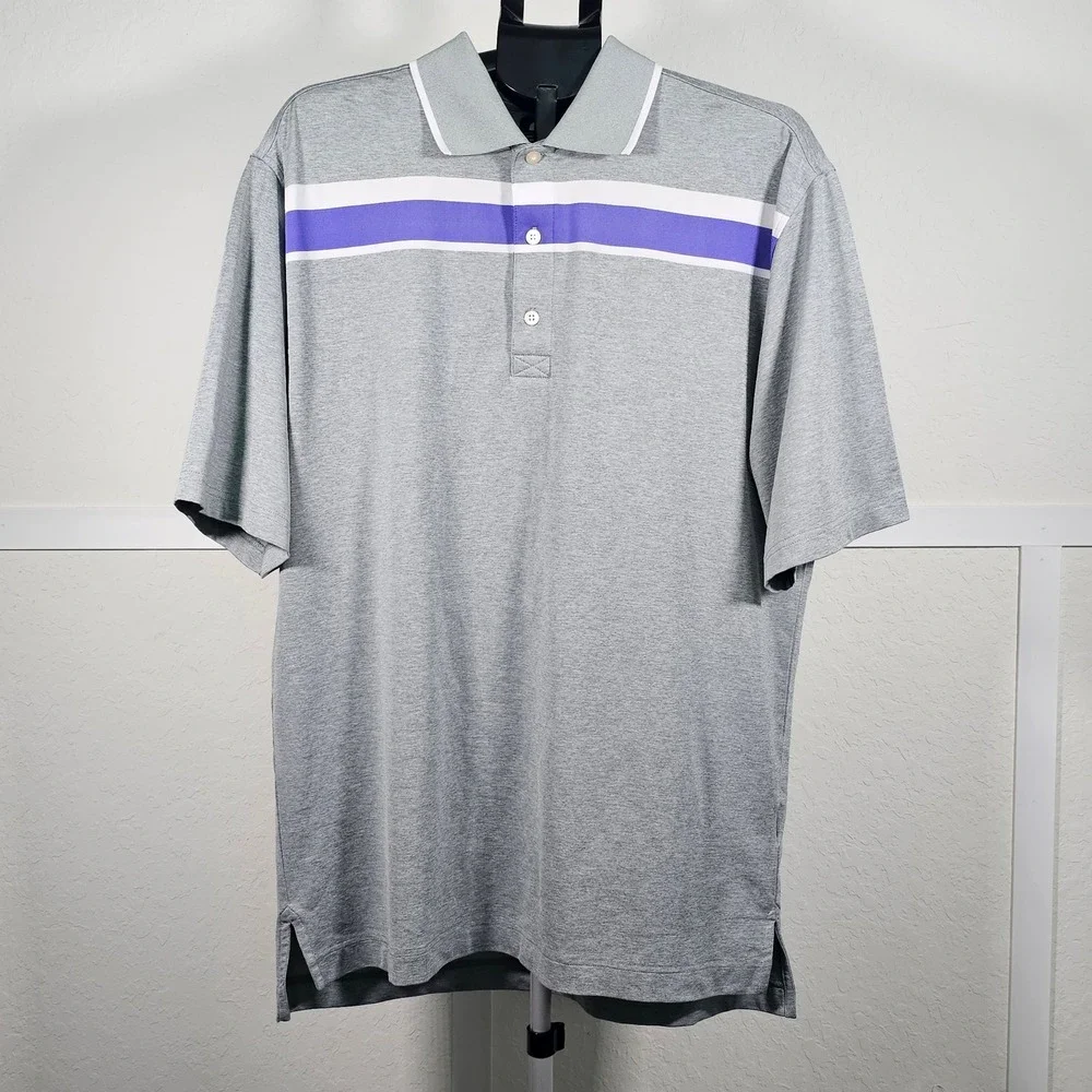 FootJoy Mens Gray Purple Striped Performance Golf Polo Shirt‎ Short Sleeve L